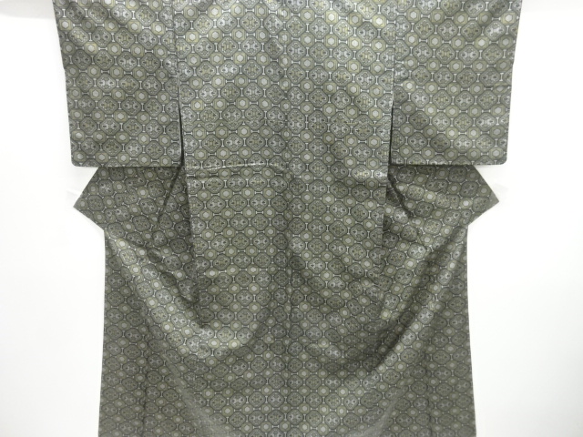 JAPANESE KIMONO / ENSEMBLE OMESHI KIMONO / SILK / NISHIJIN / WOVEN GEOMETRIC PATTERN